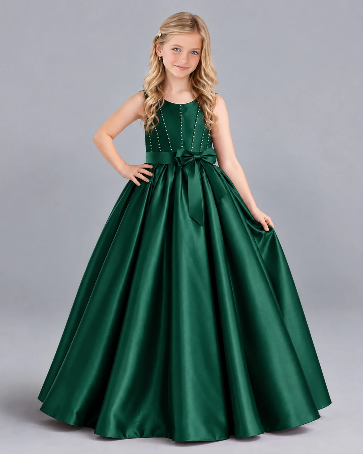 Dark Green Ball Gown Girls Formal Dress Front