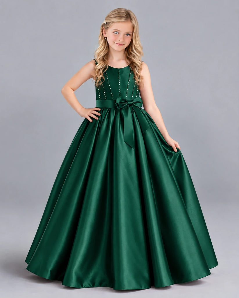 Dark Green Ball Gown Girls Formal Dress Front