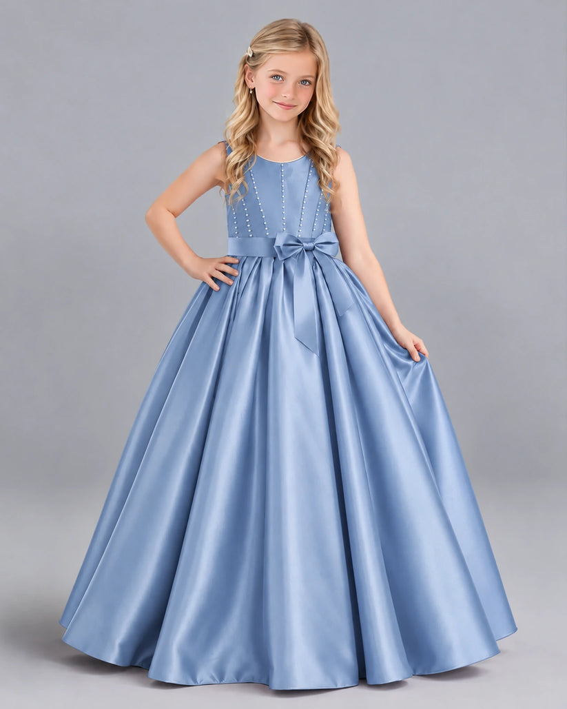 Dusty Blue Ball Gown Girls Formal Dress Front