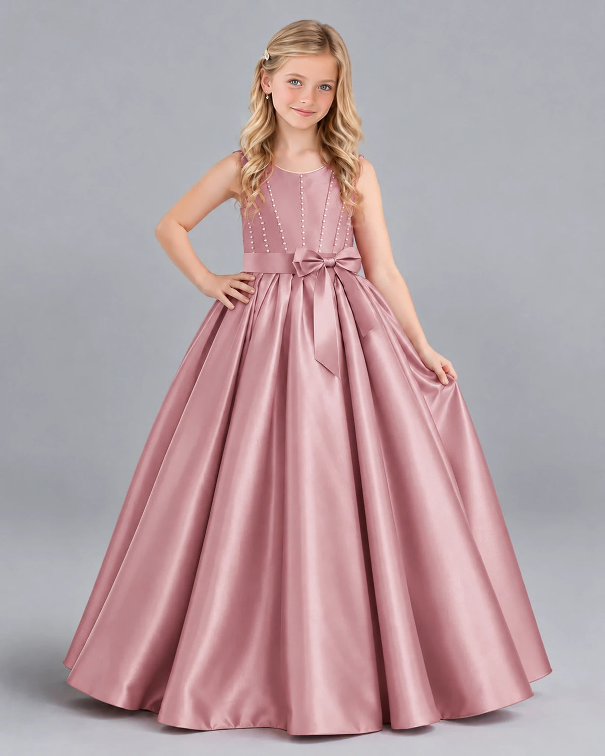 Dusty Rose Ball Gown Girls Formal Dress Front
