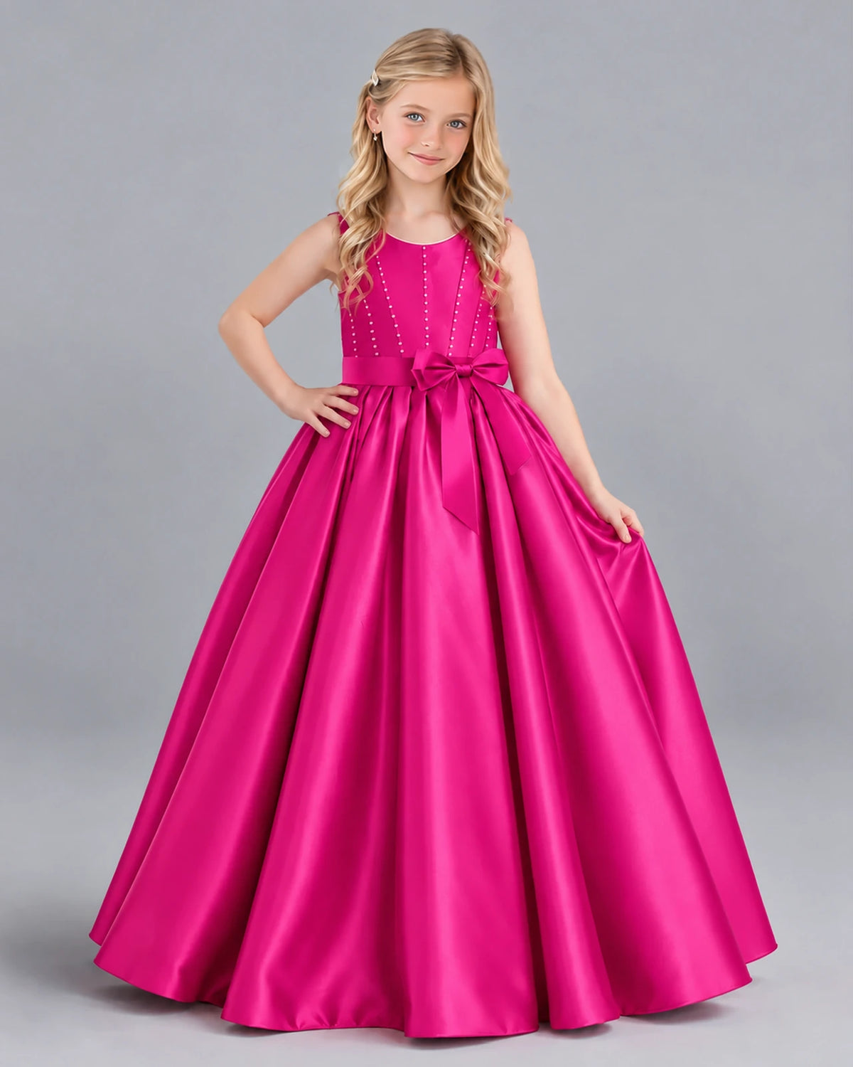 Hot Pink Ball Gown Girls Formal Dress Front