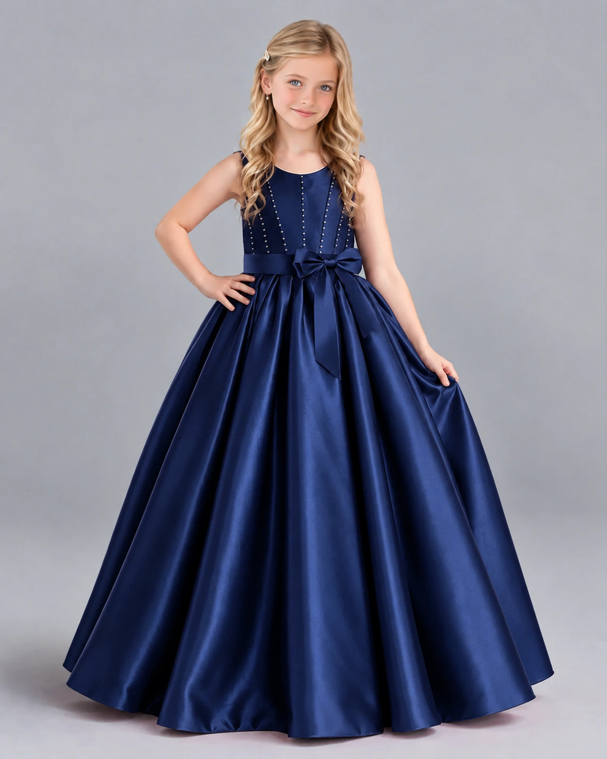 Navy Blue Ball Gown Girls Formal Dress Front