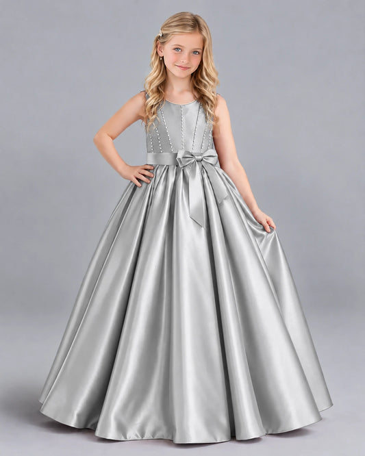 Silver Ball Gown Girls Formal Dress Front