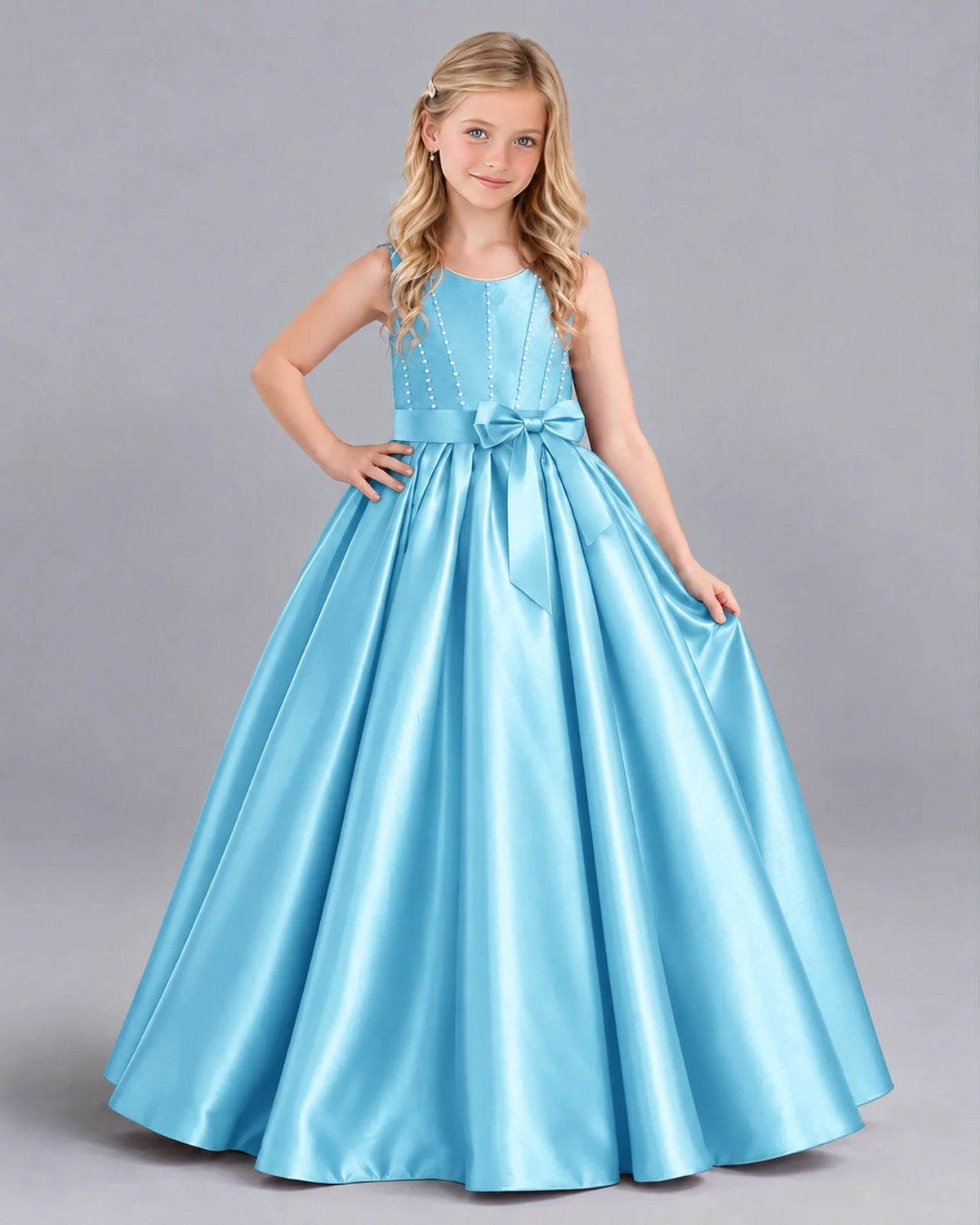 Sky Blue Ball Gown Girls Formal Dress Front