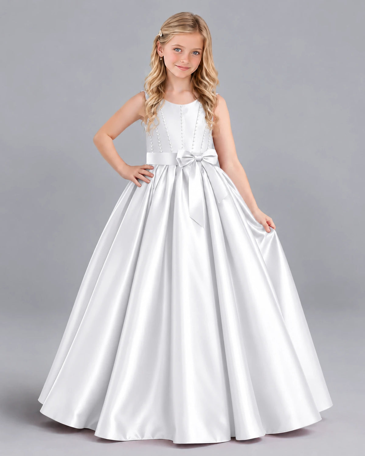 White Ball Gown Girls Formal Dress Front