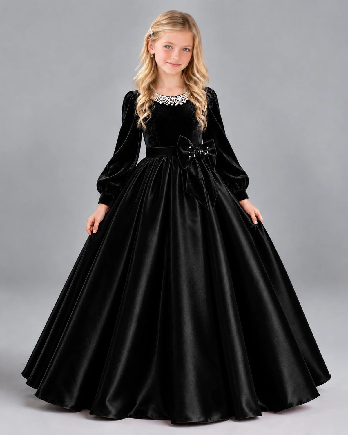 Black Ball Gown Girls Formal Dress Front