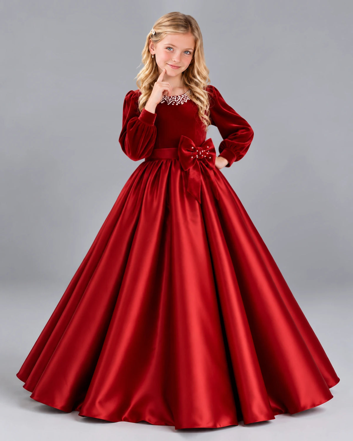 Burgundy Ball Gown Girls Formal Dress Pose [Shared]