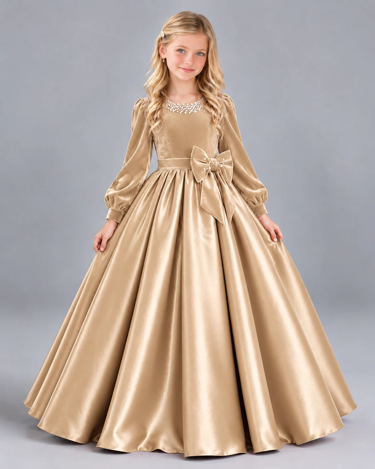 Champagne Ball Gown Girls Formal Dress Front