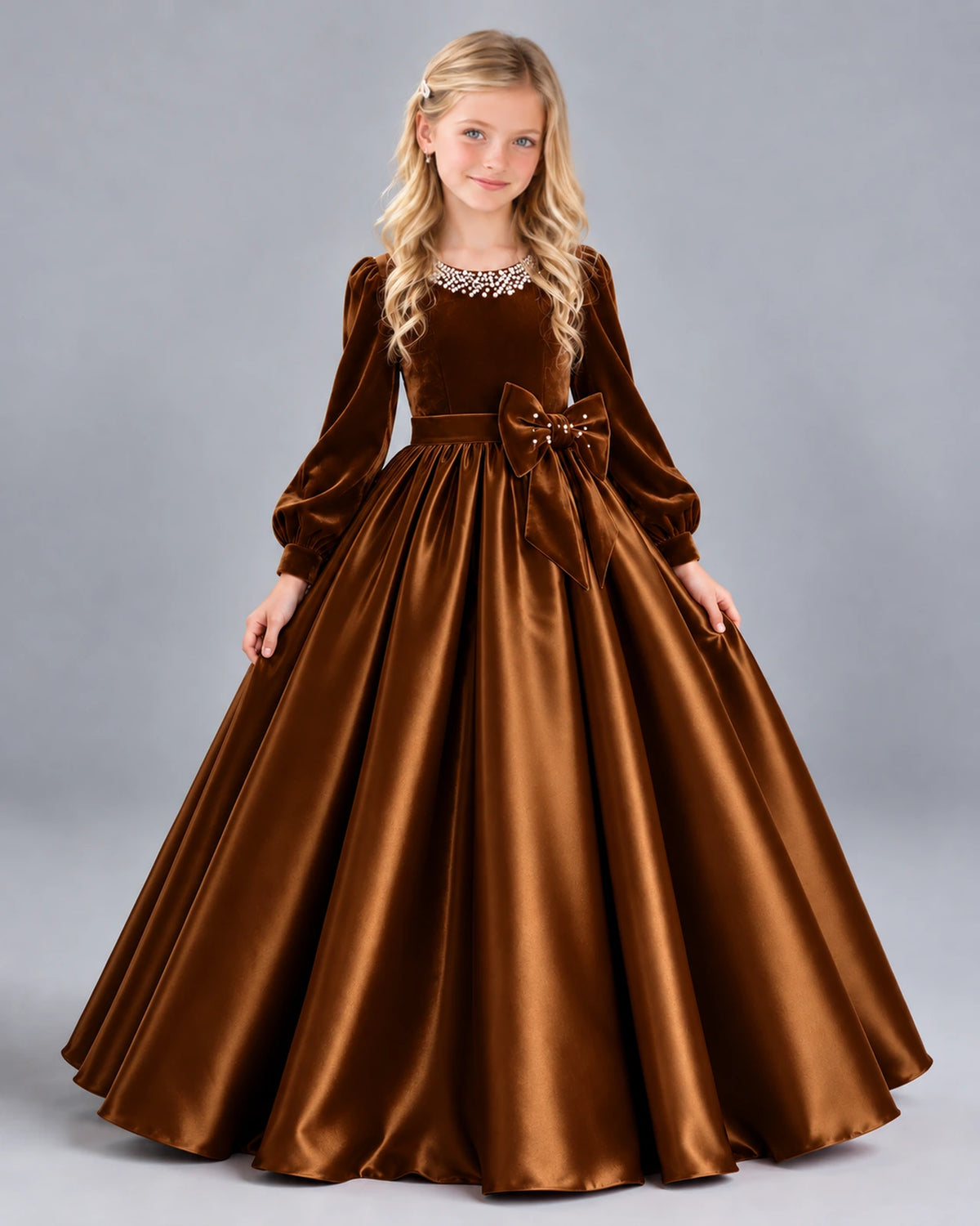 Chocolate Ball Gown Girls Formal Dress Front