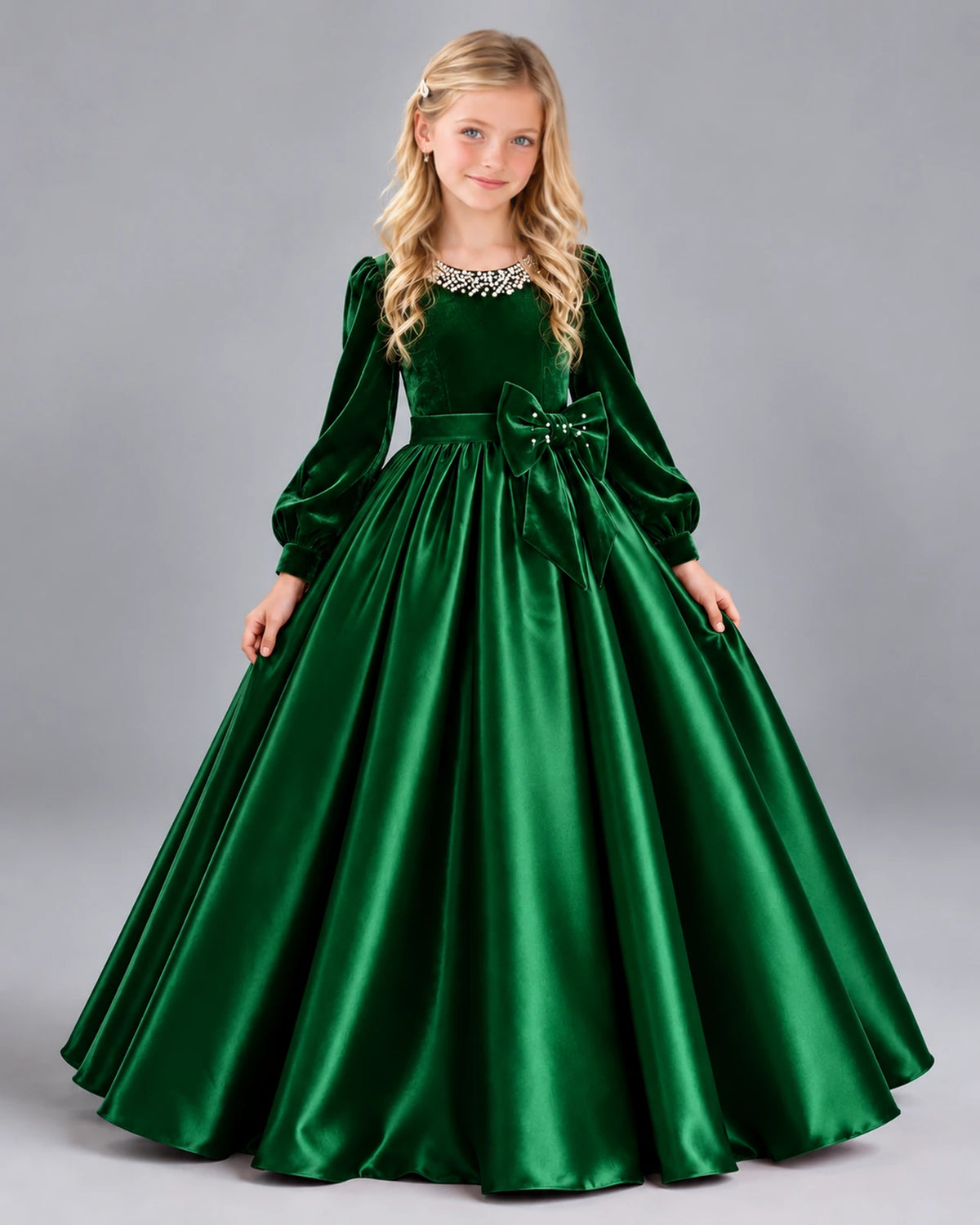 Dark Green Ball Gown Girls Formal Dress Front