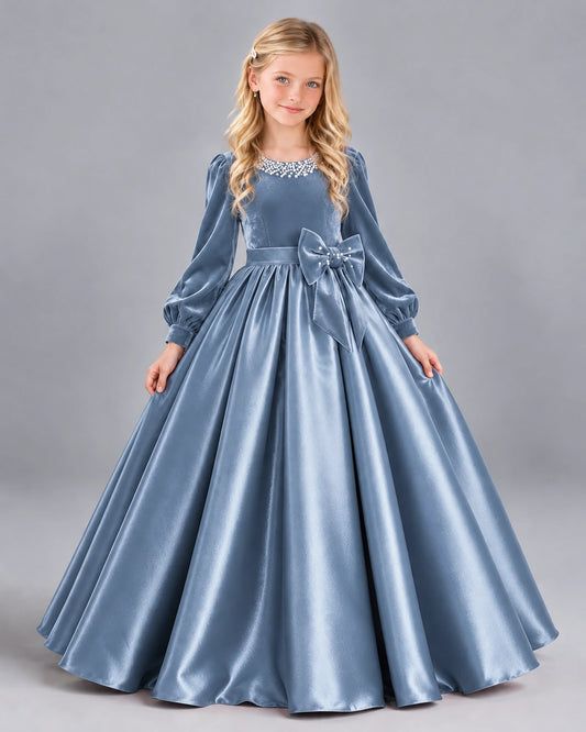 Dusty Blue Ball Gown Girls Formal Dress Front