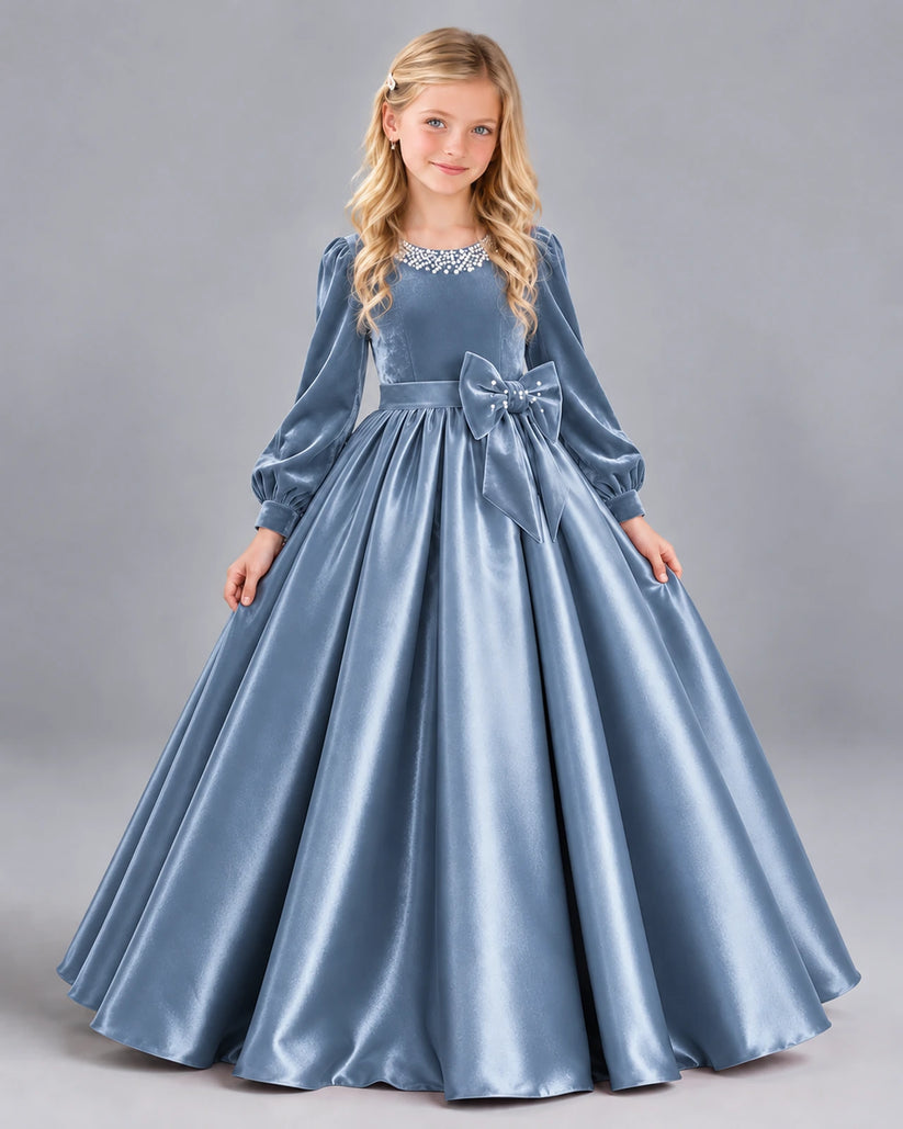 Dusty Blue Ball Gown Girls Formal Dress Front