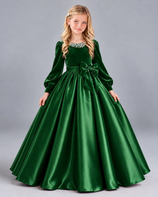 Emerald Green Ball Gown Girls Formal Dress Front