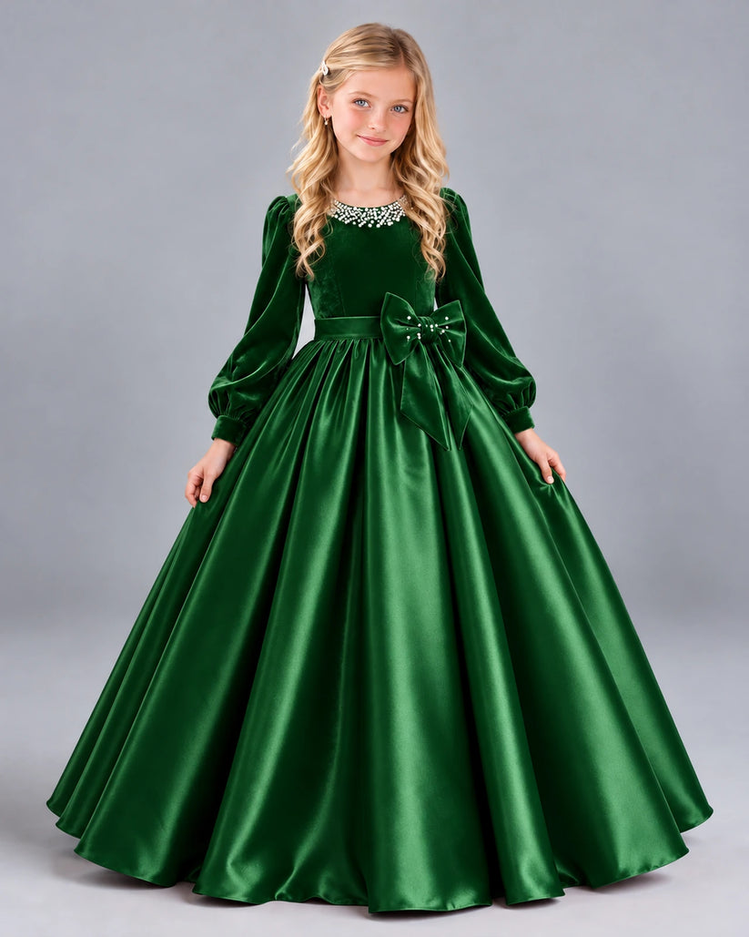 Emerald Green Ball Gown Girls Formal Dress Front