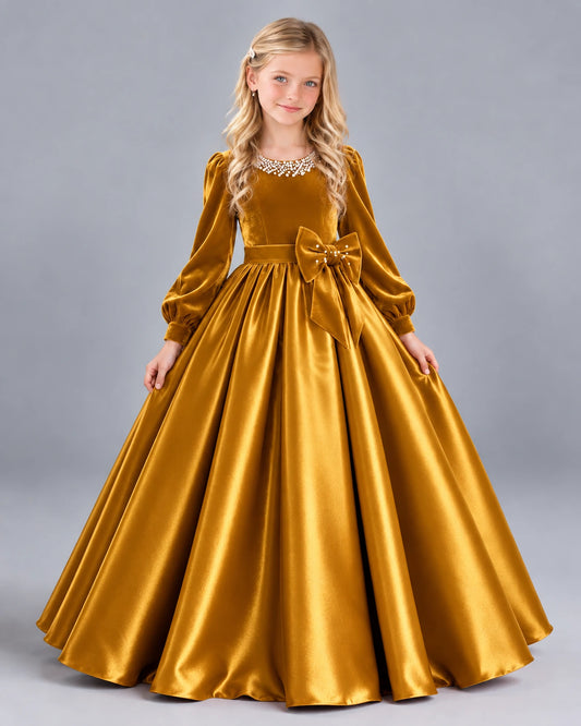 Gold Ball Gown Girls Formal Dress Front