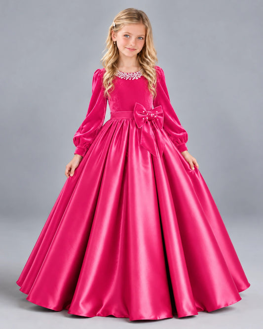 Hot Pink Ball Gown Girls Formal Dress Front