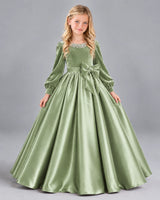 Sage Green Ball Gown Girls Formal Dress Front