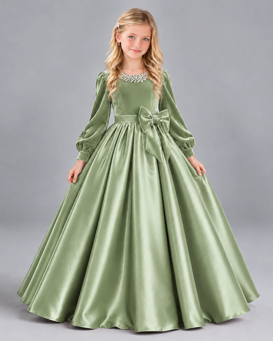 Sage Green Ball Gown Girls Formal Dress Front