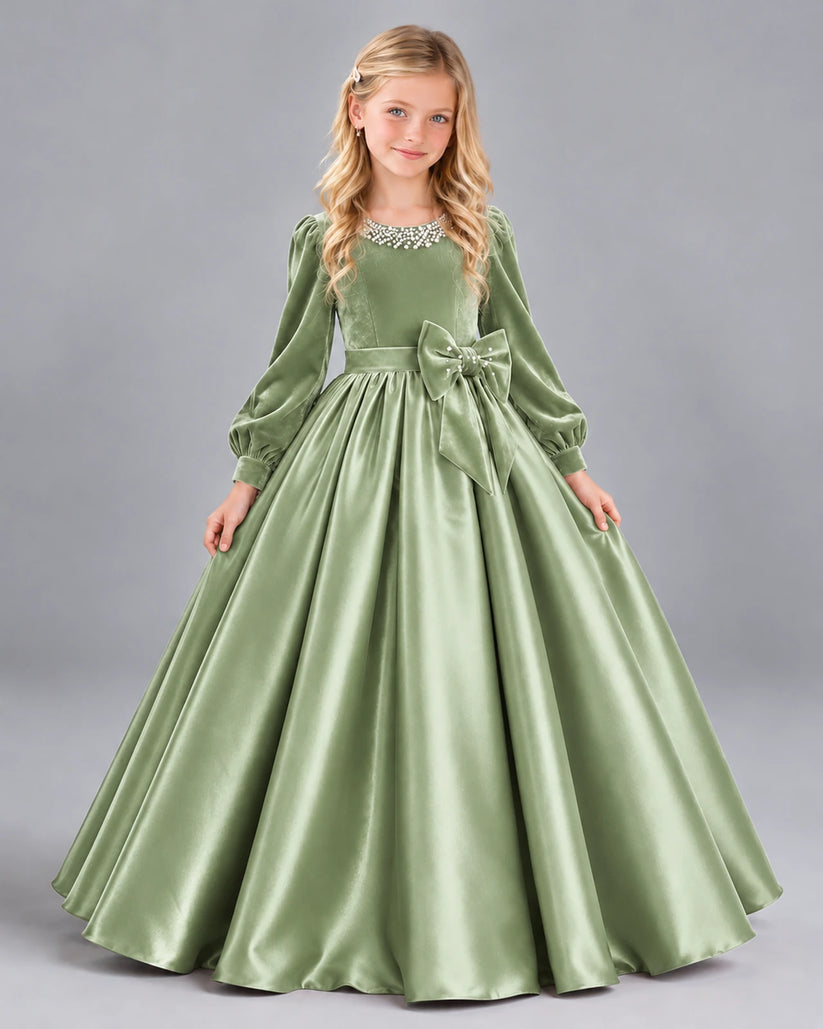 Sage Green Ball Gown Girls Formal Dress Front