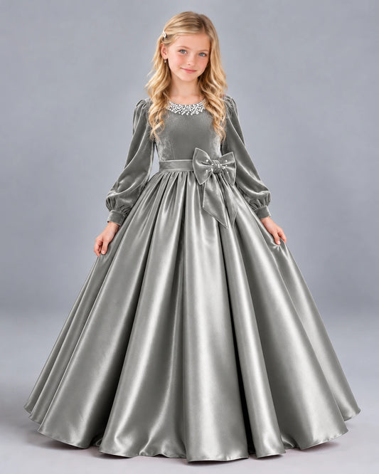 Silver Ball Gown Girls Formal Dress Front