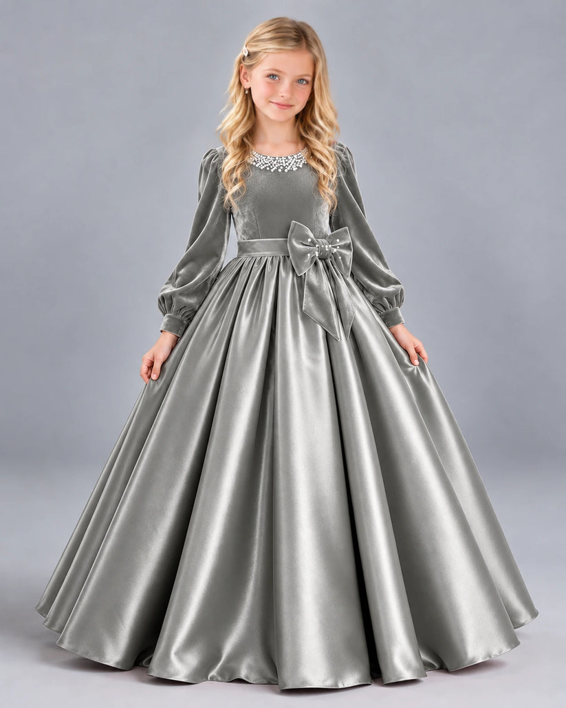 Silver Ball Gown Girls Formal Dress Front