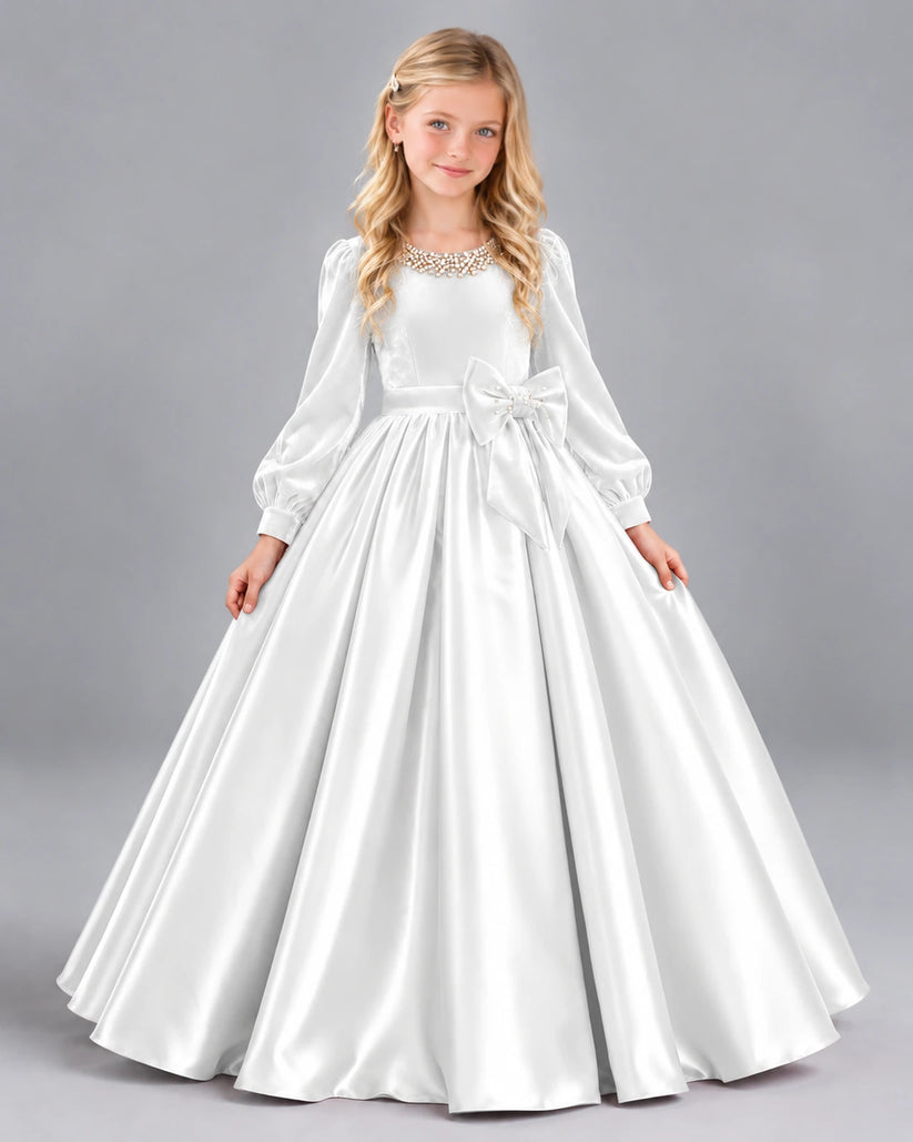 White Ball Gown Girls Formal Dress Front
