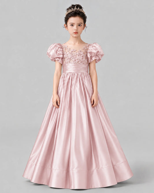 Blush Pink Ball Gown Girls Formal Dress Front