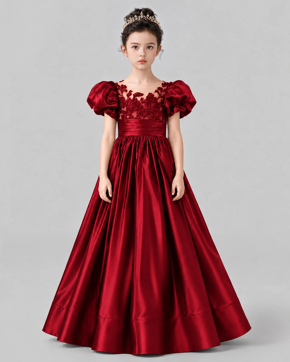 Burgundy Ball Gown Girls Formal Dress Front