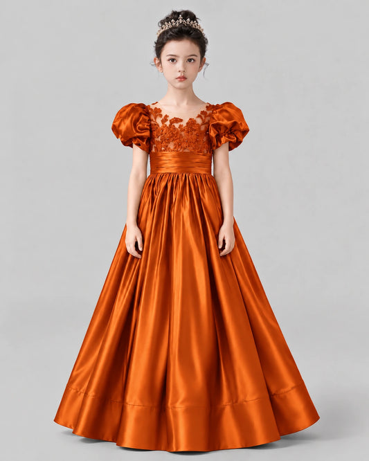 Burnt Orange Ball Gown Girls Formal Dress Front
