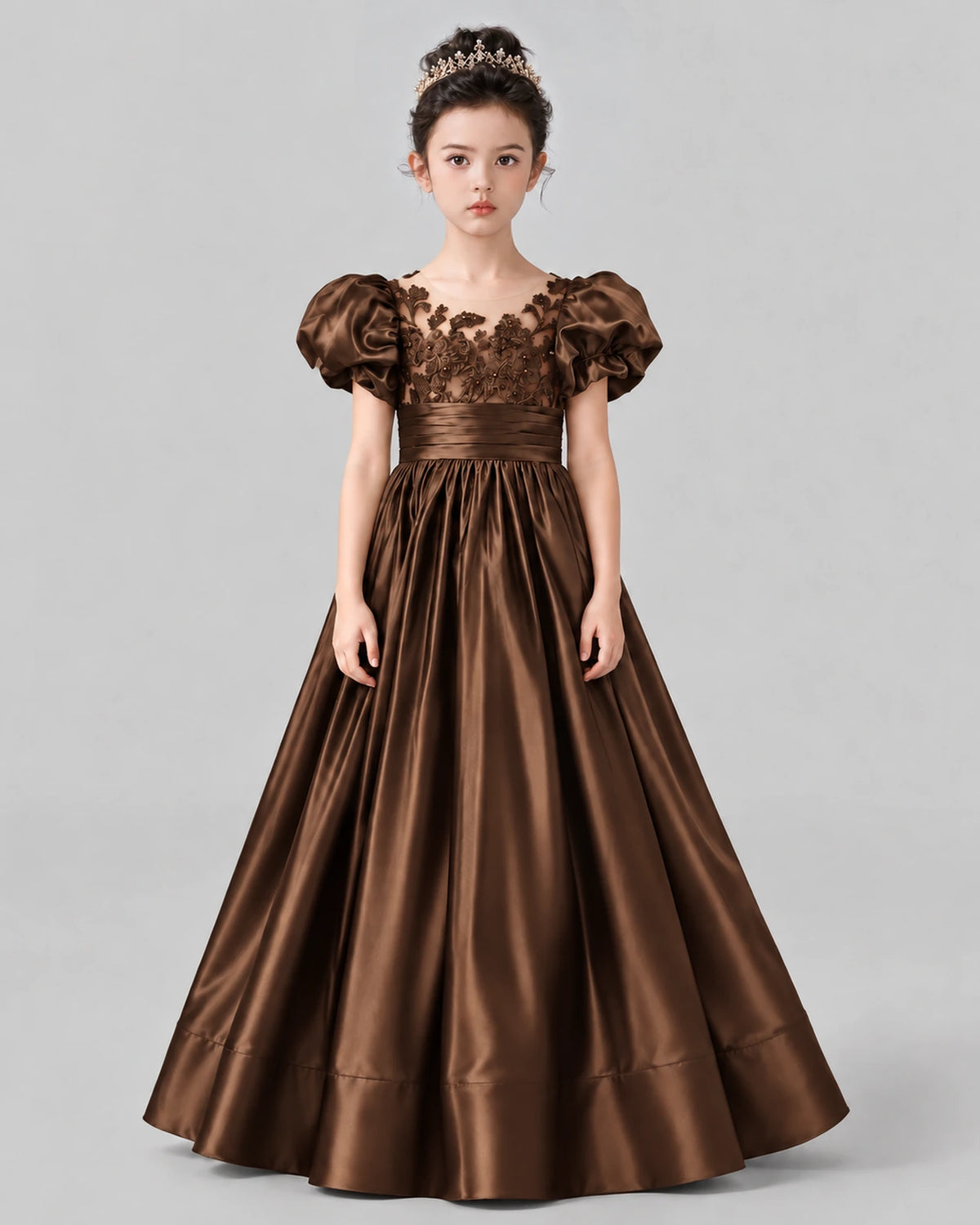 Chocolate Ball Gown Girls Formal Dress Front