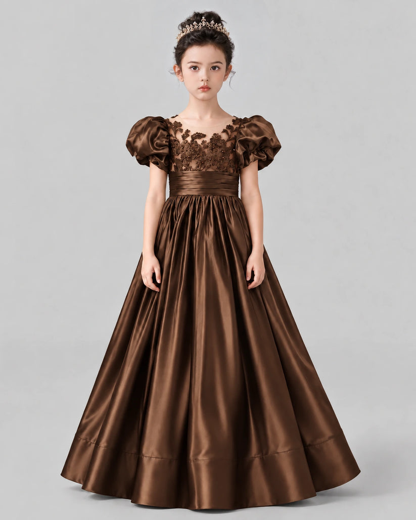 Chocolate Ball Gown Girls Formal Dress Front