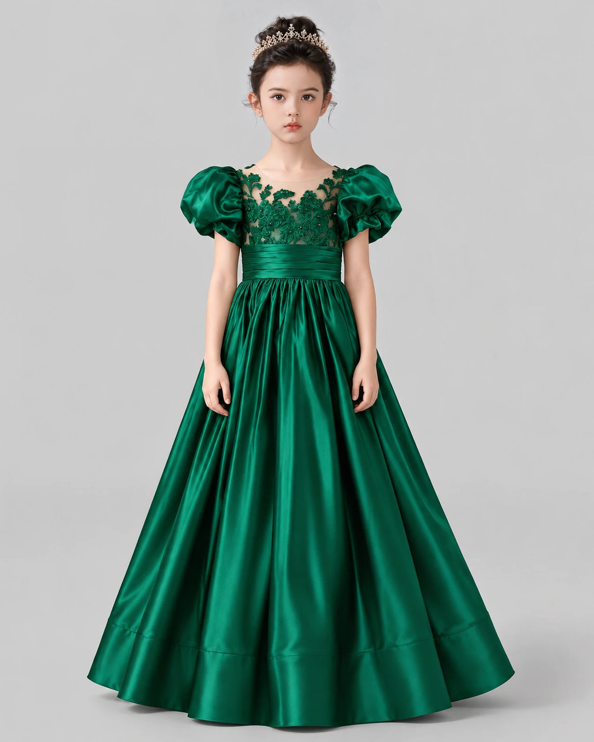Dark Green Ball Gown Girls Formal Dress Front