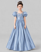 Dusty Blue Ball Gown Girls Formal Dress Front
