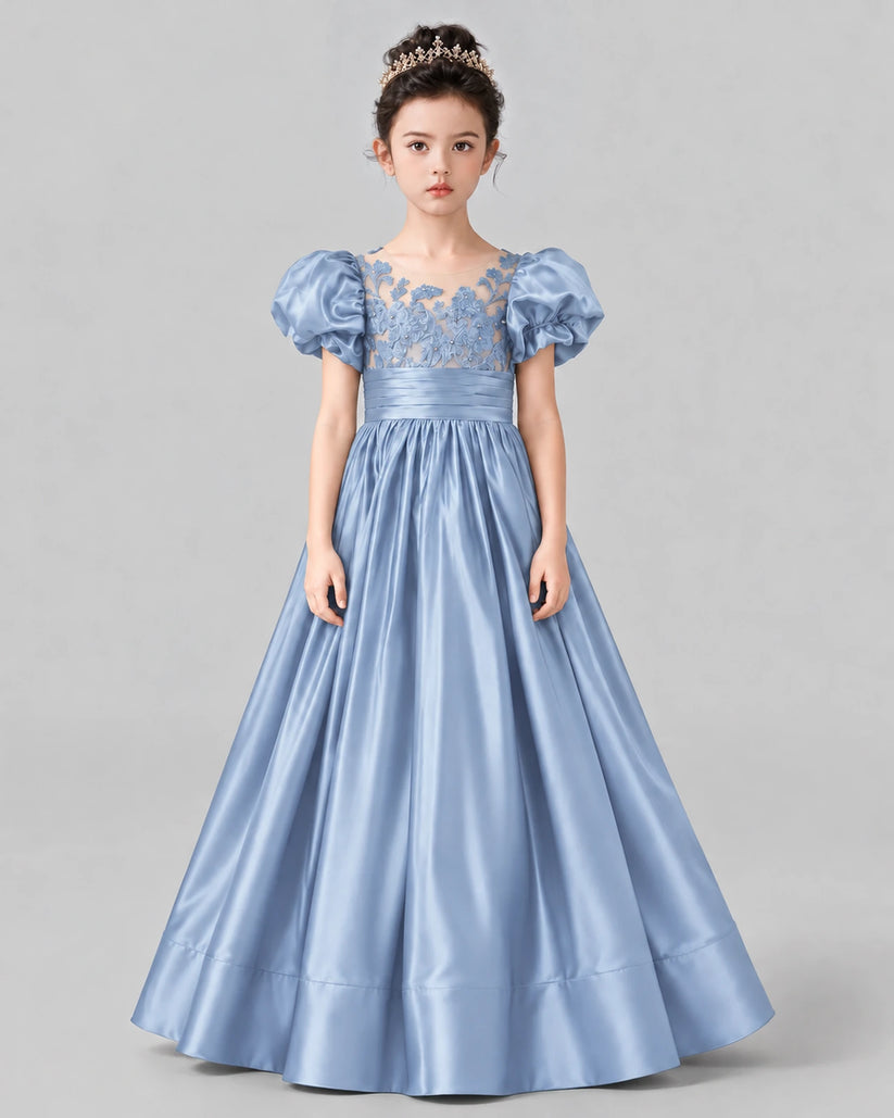 Dusty Blue Ball Gown Girls Formal Dress Front