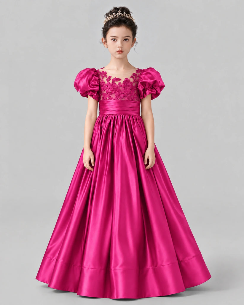 Hot Pink Ball Gown Girls Formal Dress Front