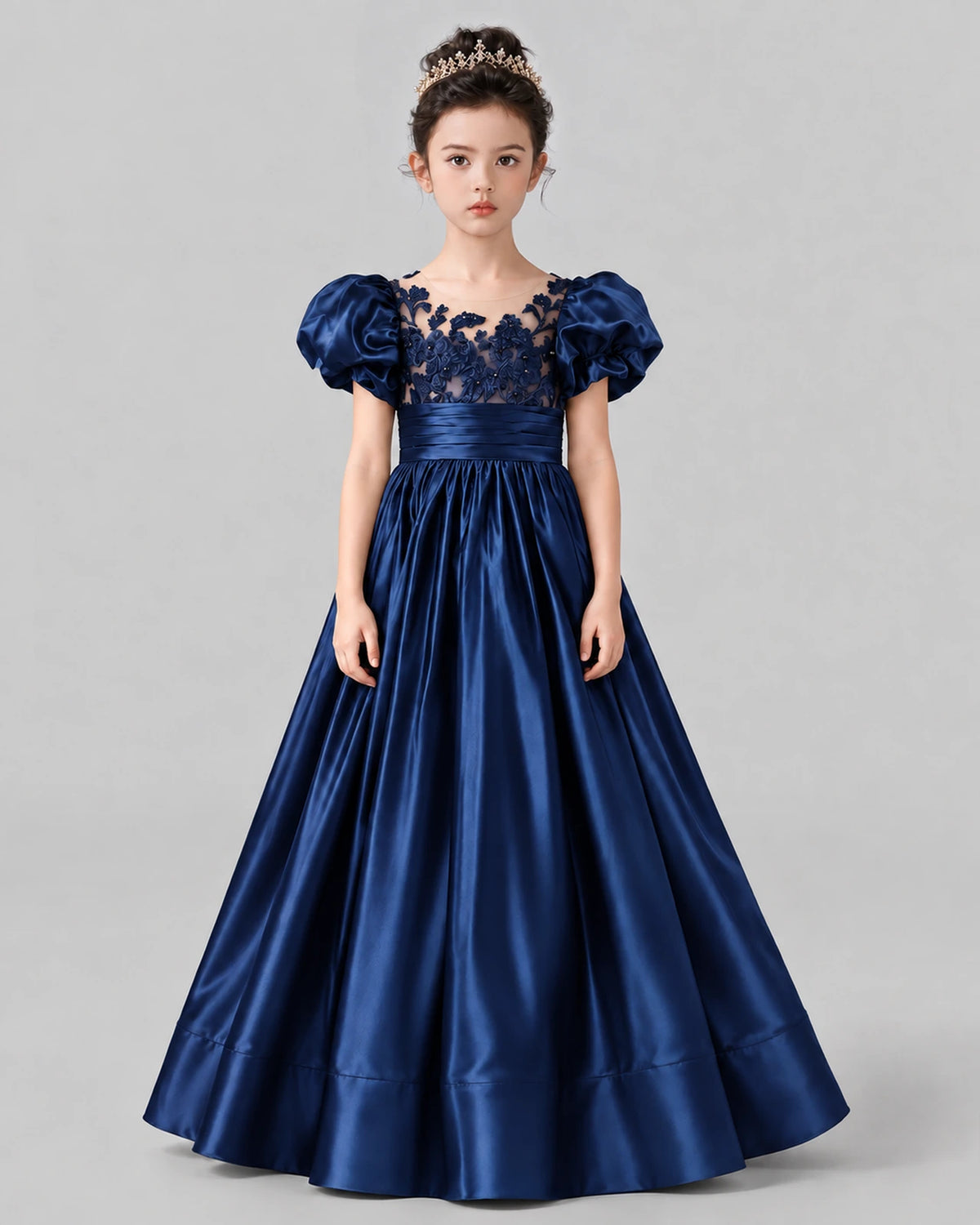 Navy Blue Ball Gown Girls Formal Dress Front