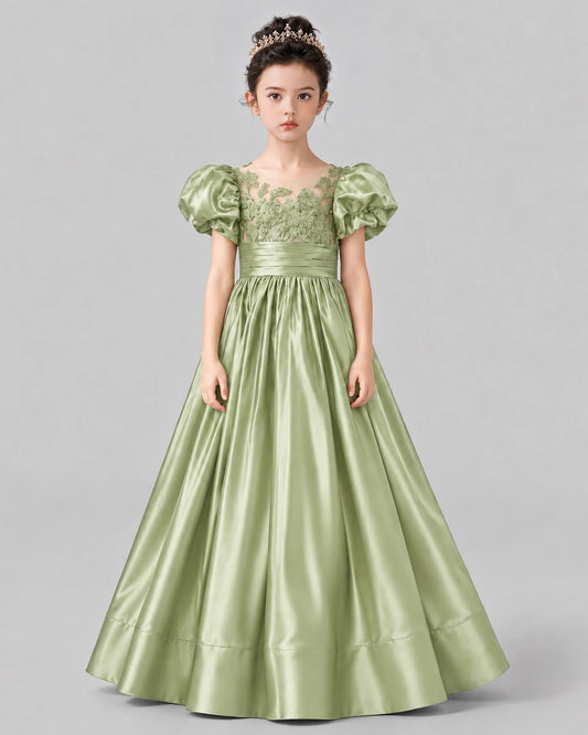 Sage Green Ball Gown Girls Formal Dress Front