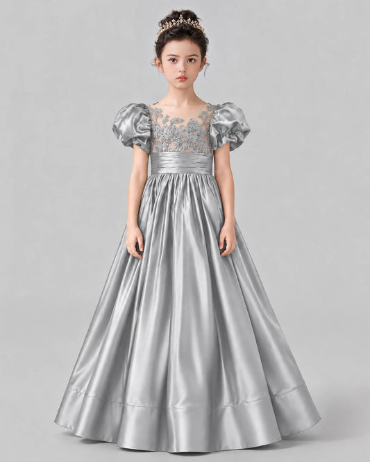 Silver Ball Gown Girls Formal Dress Front