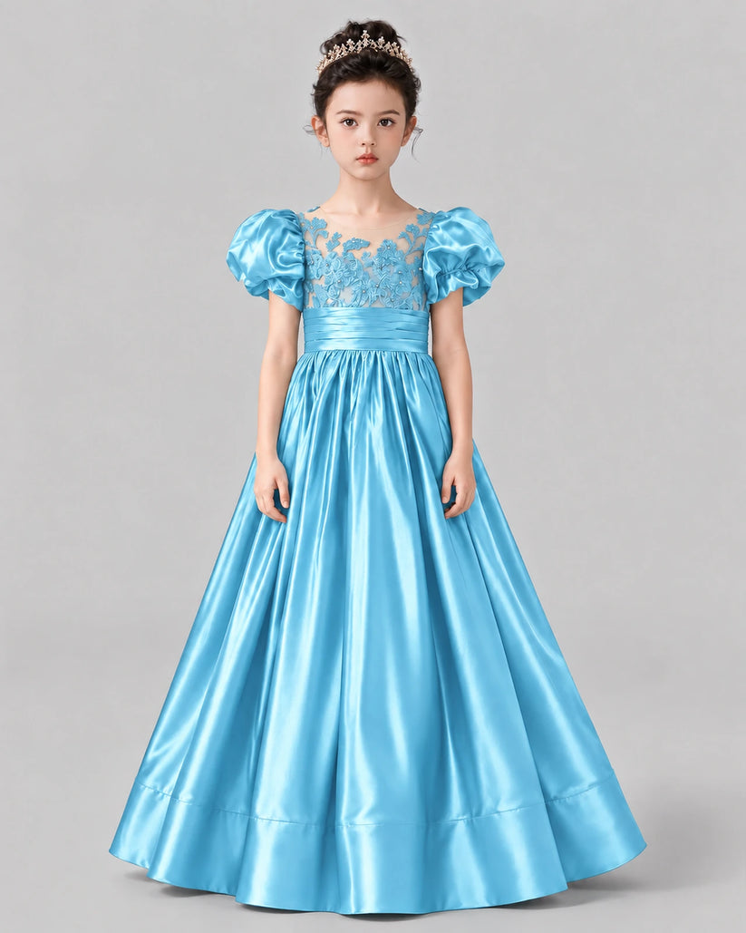 Sky Blue Ball Gown Girls Formal Dress Front