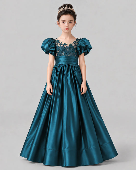 Teal Ball Gown Girls Formal Dress Front