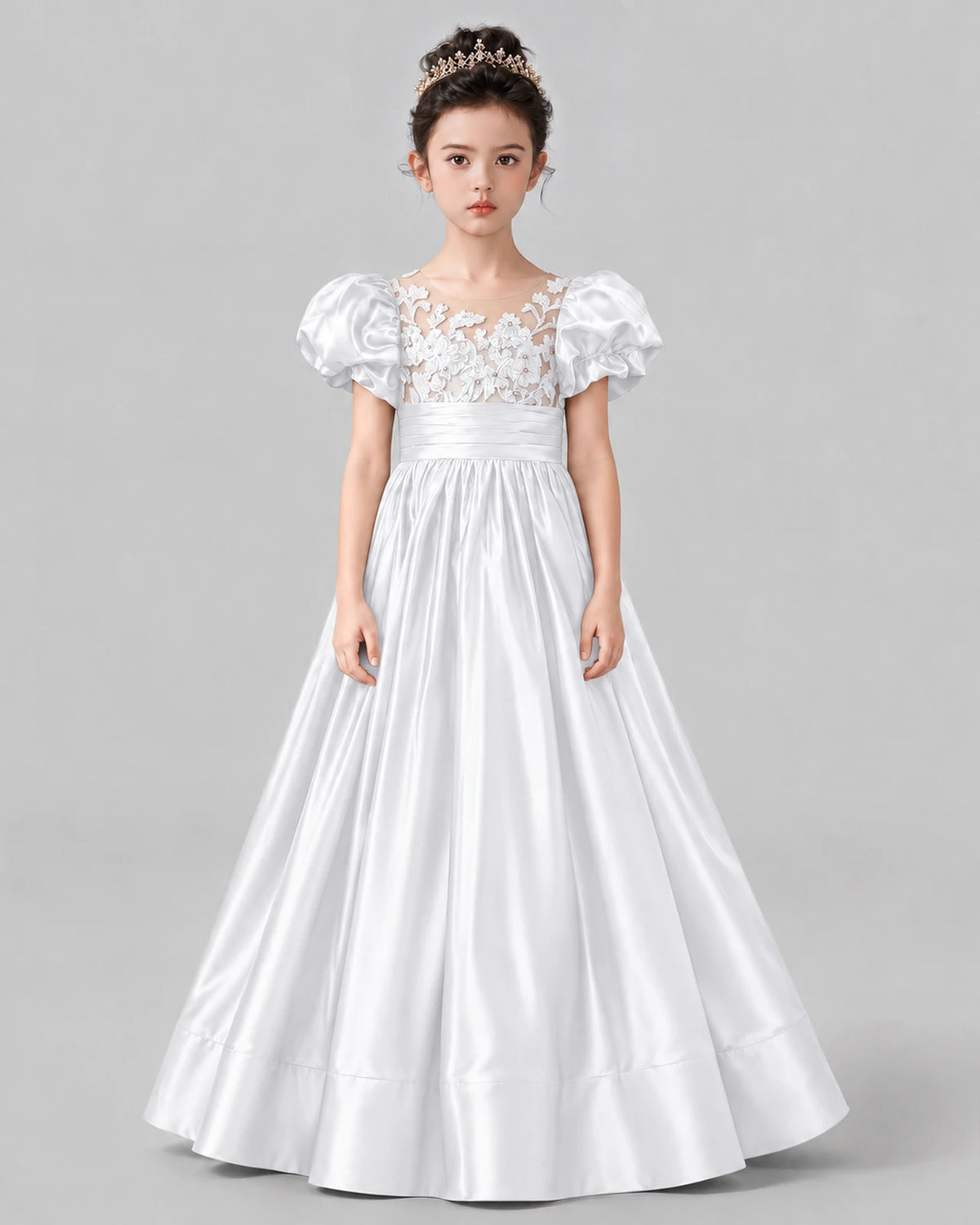 White Ball Gown Girls Formal Dress Front