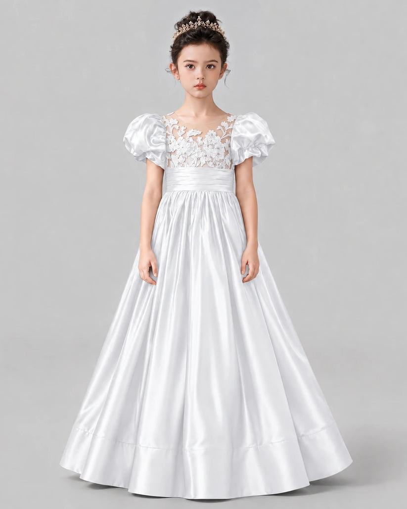 White Ball Gown Girls Formal Dress Front