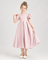 Blush Pink Satin A-Line Girls Formal Dresses Front View