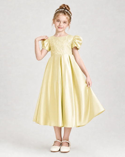 Daffodil Satin A-line Girls Formal Dresses