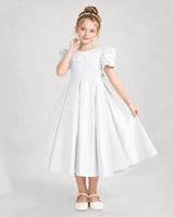 White Satin A-Line Girls Formal Dresses Front View