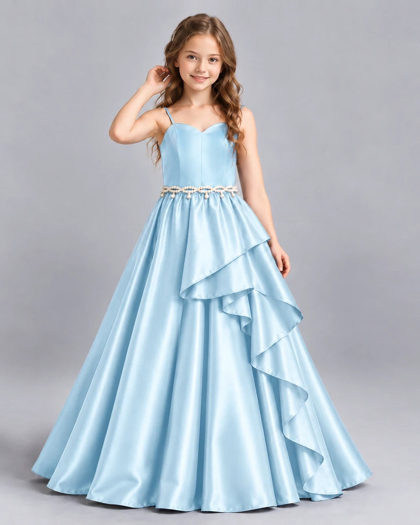 Baby Blue Ball Gown Girls Formal Dress Front