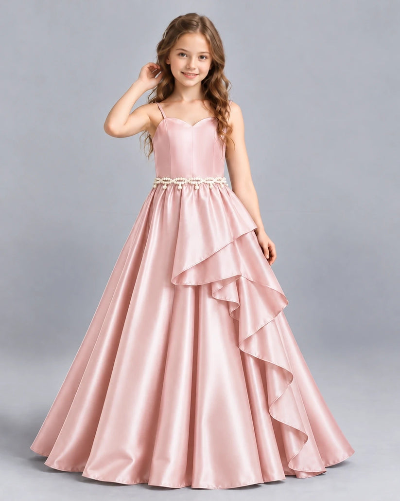 Blush Pink Ball Gown Girls Formal Dress Front