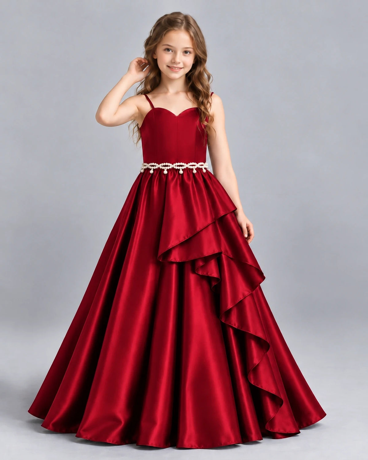 Burgundy Ball Gown Girls Formal Dress Front