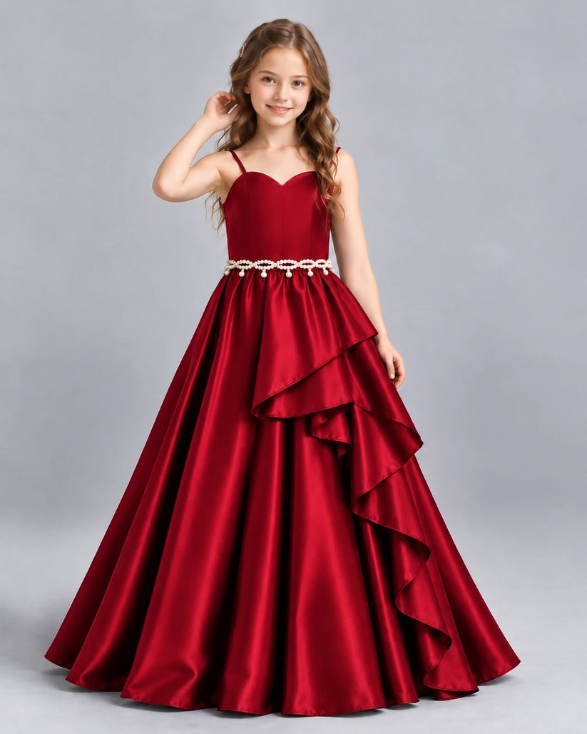 Burgundy Ball Gown Girls Formal Dress Front