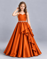 Burnt Orange Ball Gown Girls Formal Dress Front